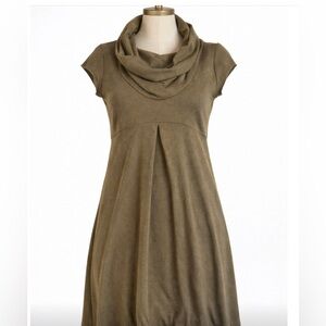 Rhapsody Cowl Neck Dark Tan Tunic Dress, medium